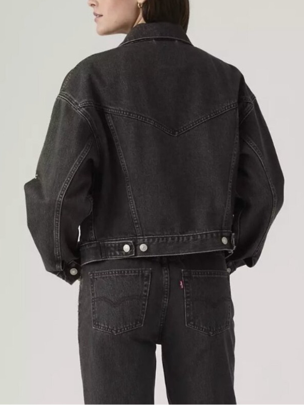 NWT LEVI’S 90s Shrunken Trucker Denim Jacket Jewel Studded Black XS - Picture 3 of 12